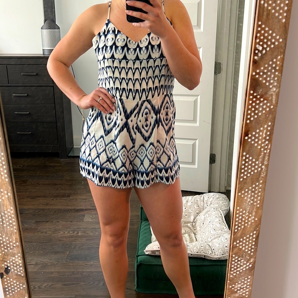 Blue and white romper